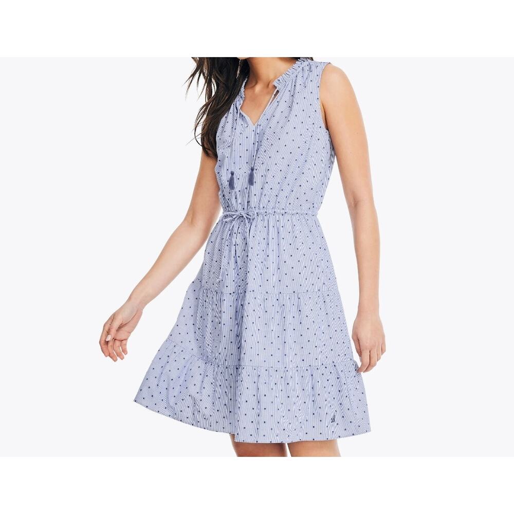 Nautica Striped Clip Dot Tiered Dress Size Small A1.10